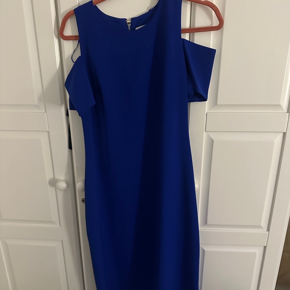 Nicole Miller Blue Sheath Dress Cold Shoulder Sleeveless